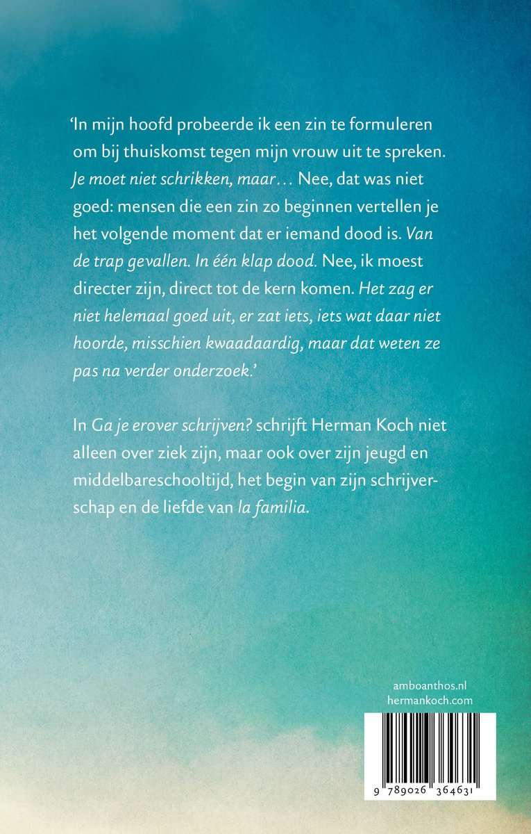 Achterkant boek "Ga je erover schrijven?". Tekst in het Nederlands. ISBN: 9789026364631.