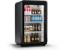 Klarstein Audrey Evo Getränkekühlschrank Mit Glastür - 93L Mini Kühlschrank, Retro-Design, LED-Beleuchtung, Doppelt Verglaste Tür, 0-10 °C, Energieklasse C, Schwarz
