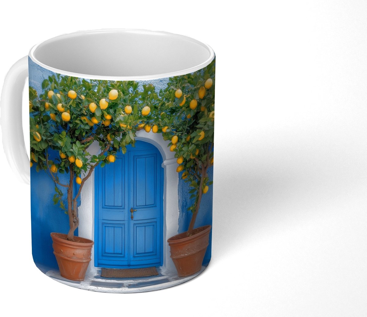 Mok - Koffiemok - Citroenbomen - Geel - Deur - Potten - Mokken - 350 ML - Beker - Koffiemokken - Theemok