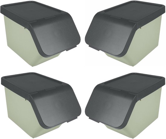 Sunware Sigma Home sorteer bak met deksel - 4x - afvalbak - groen - stapelbaar - 30L - 49 x 27 x 30 cm