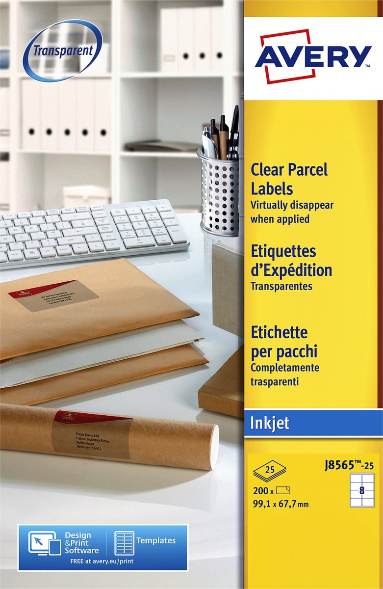 ETIKET AVERY J8565-25 99.1X67.7MM TRANSP 200ST
