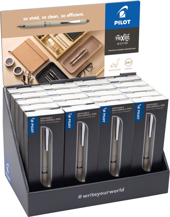 Roller gel effaçable Pilot Frixion Ball Zone, pointe moyenne, présentoir de 20 pièces, assorti