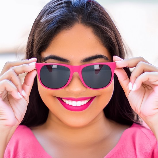 Party zonnebril - fuchsia roze - kunststof - UV400 - verkleedbril voor volwassenen van RelaxxNow — afbeelding 3