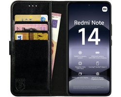 Rosso Element Geschikt voor Xiaomi Redmi Note 14 4G | Wallet Book Case | Portemonnee Hoesje | 3 Pasjes | Magneetsluiting | Stand Functie | Zwart