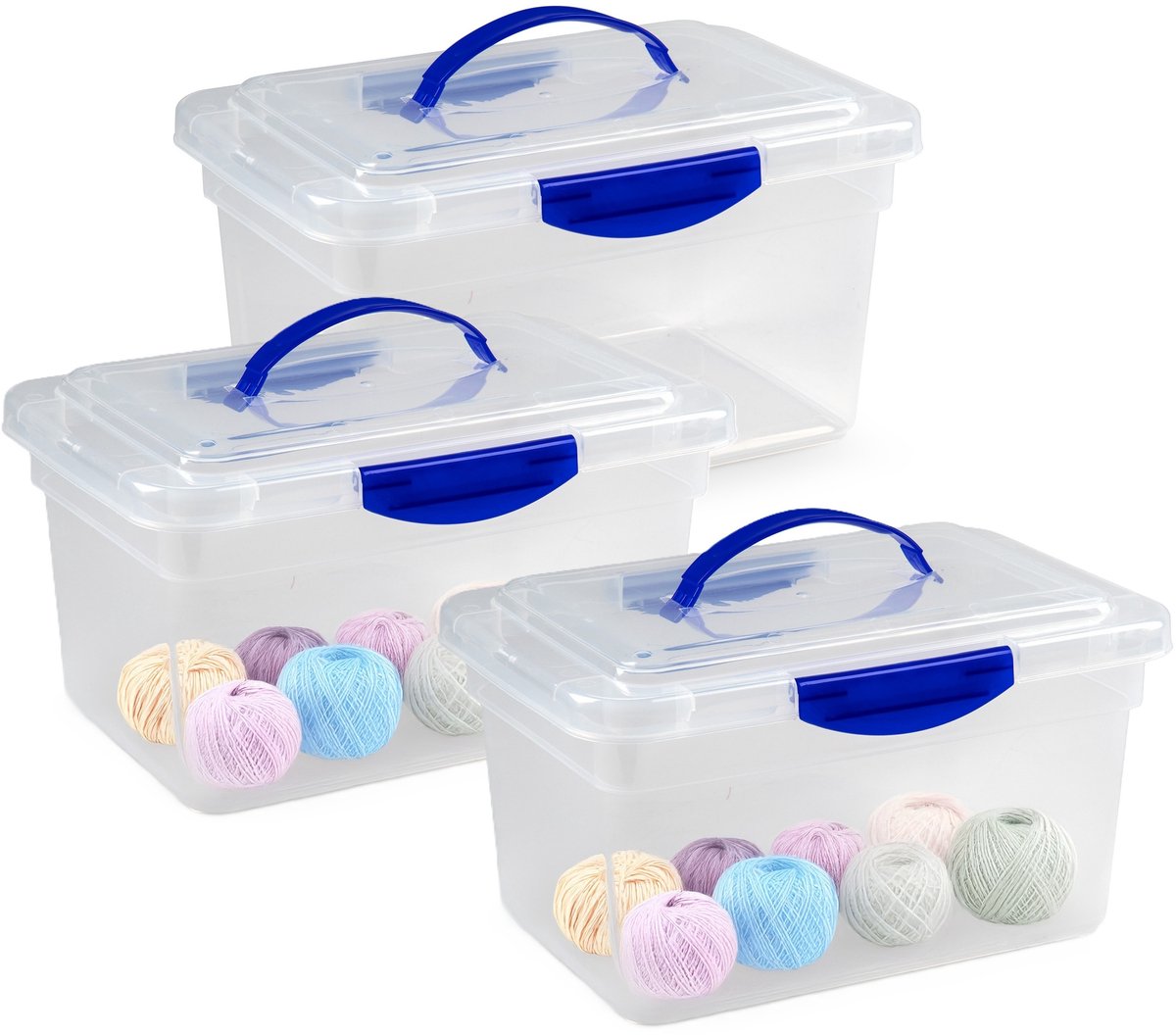 PLASTICFORTE Opslagbox - 3x - met deksel - transparant blauw - 9 liter - 35 x 23 x 20 cm - kunststof - opbergdoos - opbergen