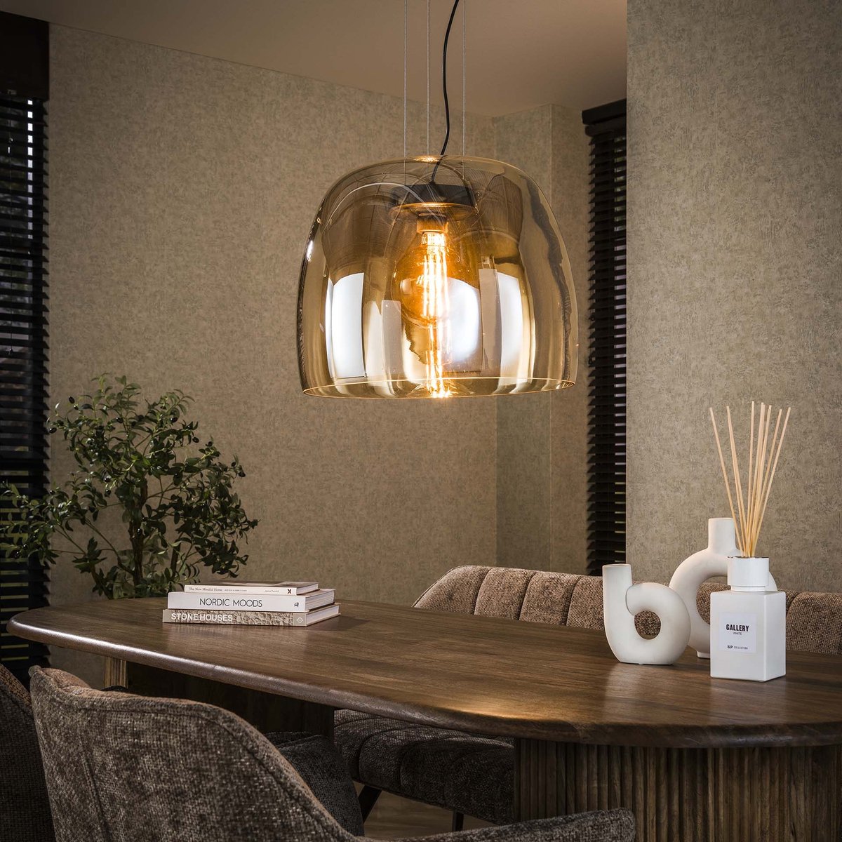 PS-Collection Hanglamp Amber Glas XL Drift Glass 1-licht - 48x48x150cm - hanglampen eetkamer, hanglamp zwart, hanglampen woonkamer, hanglamp slaapkamer, hanglamp rotan, hanglamp hout, hanglamp industrieel