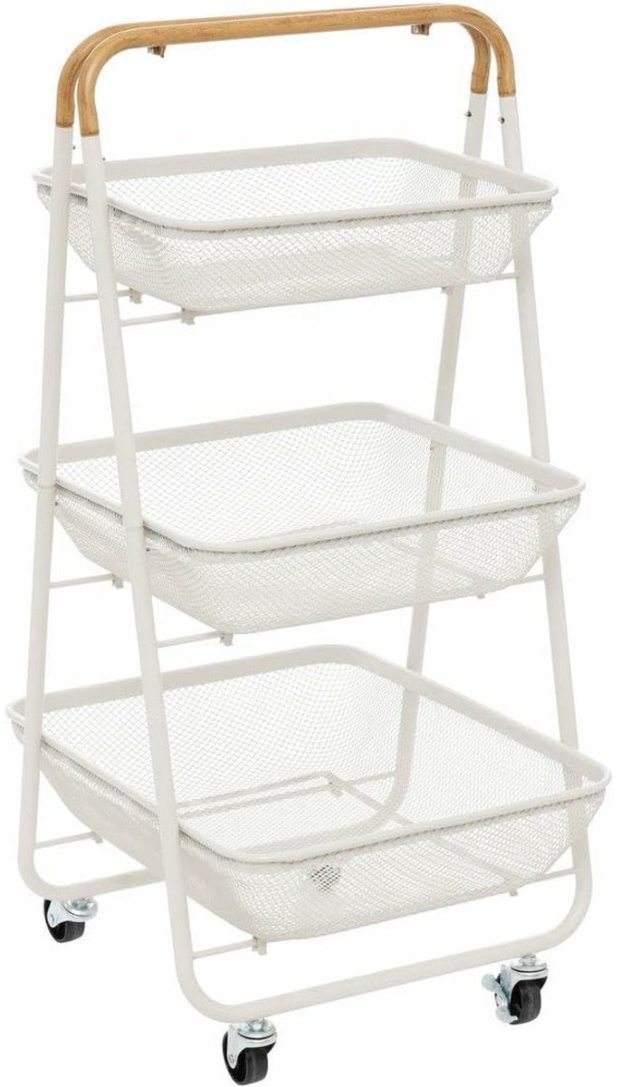 5five Mayaj 3-laags rollend karretje - Metaal en kleihout, beige, 48 x 41,5 x 86 cm