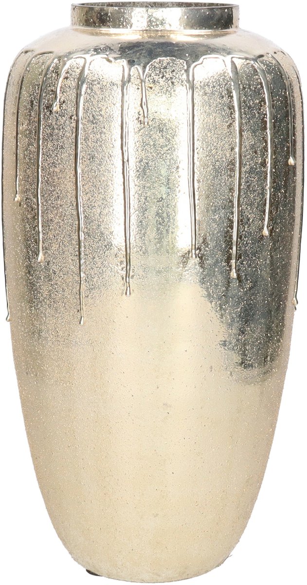 Mega Collections Vaas Oman Drip - goud - glas - druip effect - D20 x H38 cm - bloemenvaas