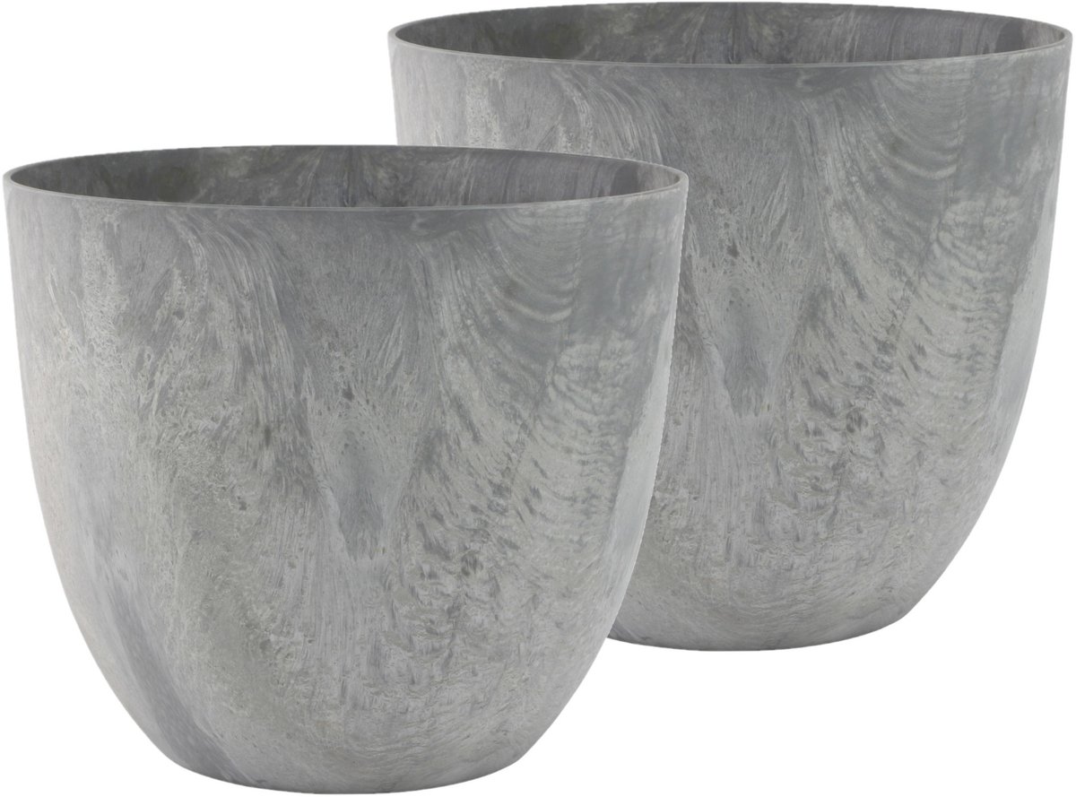 Ter Steege Plantenpot - 2x - betongrijs - kunststof - D45 x H38 cm - bloempot