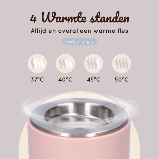 Lovinoo Flessenwarmer Pro 2024 - Flessenwarmer Onderweg - Draagbare Flessenwarmer - Babyvoeding - Flessenwarmers - 4 Temperatuurniveaus - Flesverwarmer - Flessenwarmer Draadloos - USB Oplaadbaar - Inclusief 5 Adapters - 13.200 mAh - Roze van Lovinoo — afbeelding 4