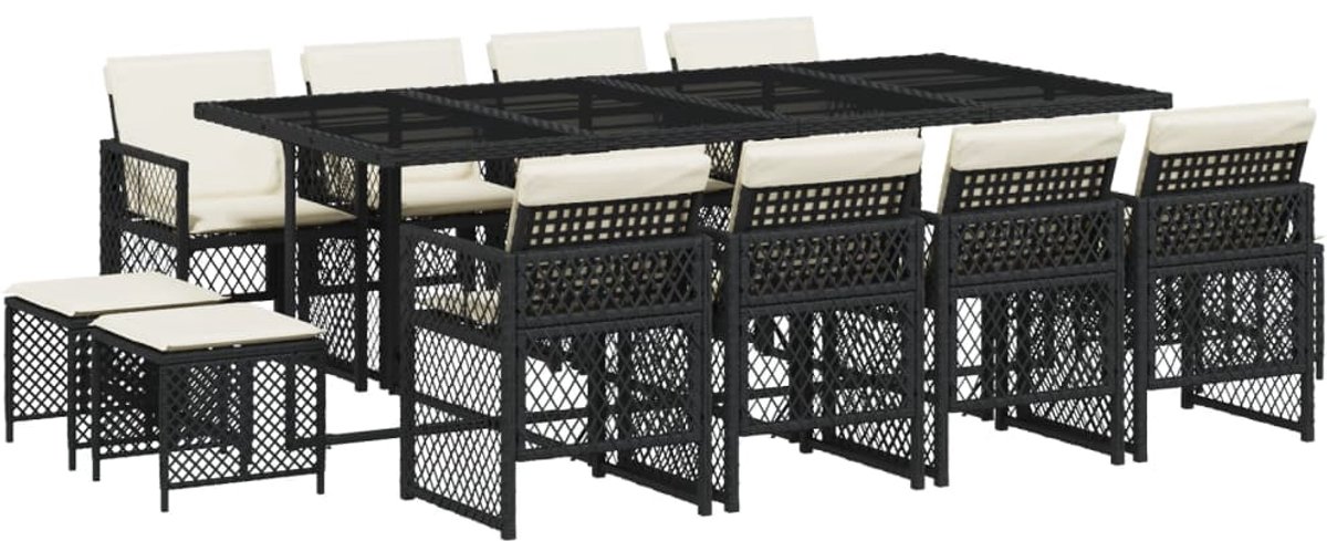 Zwarte poly rattan tuinset met kussens - The Living Store.