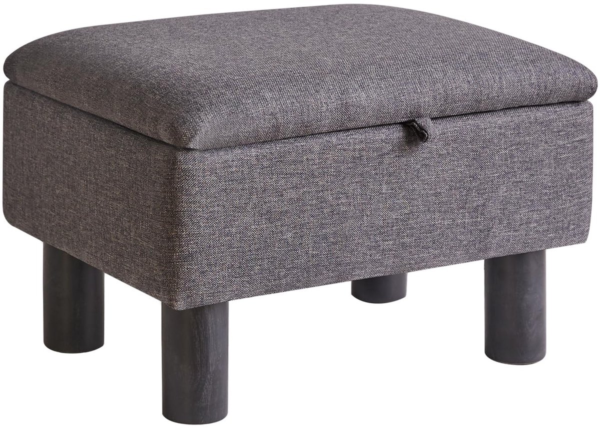 Unyqoos ® Kleine Opbergruimte Voetenbank Poef met Houten Poten en Linnen Bekleding voor Elke Kamer grijs