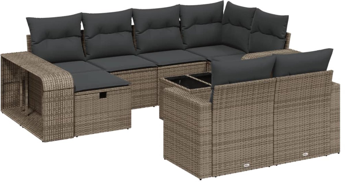 The Living Store 11-delige Loungeset met kussens poly rattan lichtgrijs - Tuinmeubleset - Lounge Set - Poly Ratten - Buitentijd - Outdoor Living