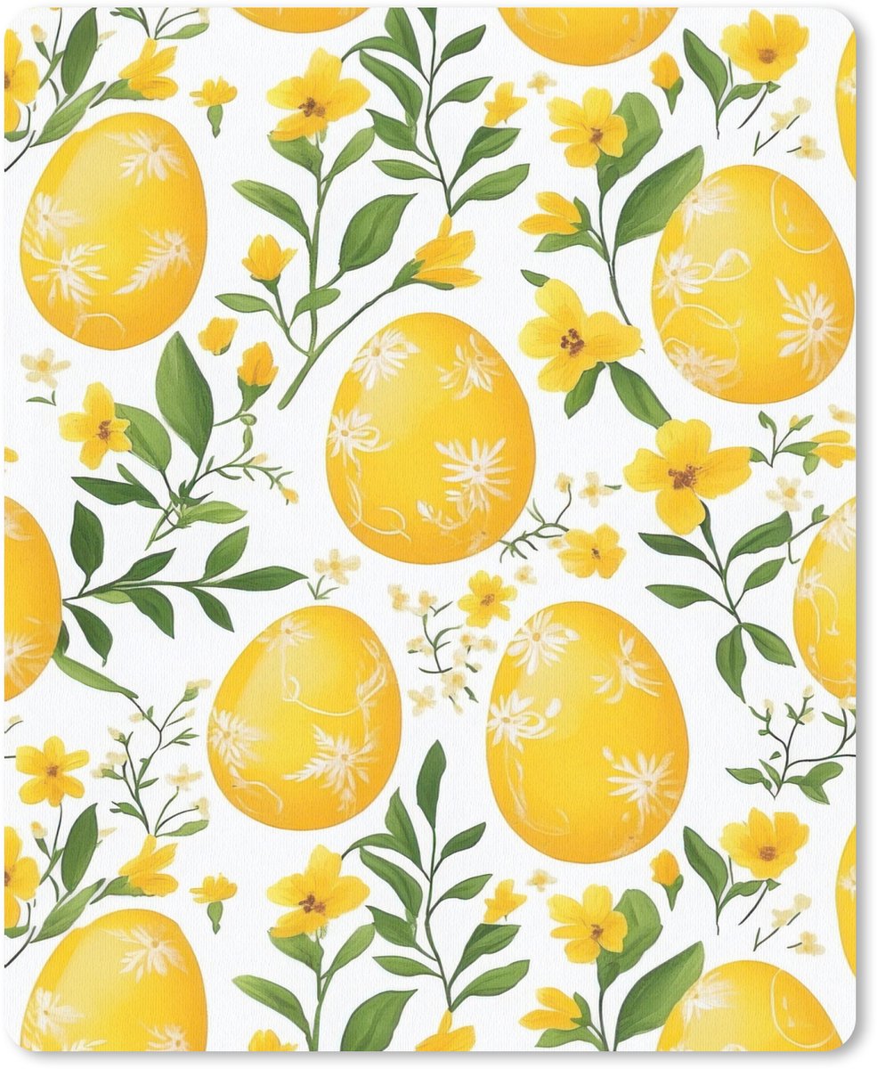 Muismat 19x23 cm - Mousepad Bloemen - Paaseieren - Geel - Muismatten