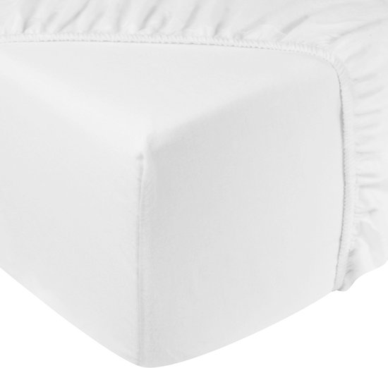 DoubleDry Jersey Stretch Hoeslaken - 100% Katoen - Tweepersoons 180x200 cm - 25cm Matrasdikte - Rondom Elastiek - Wit