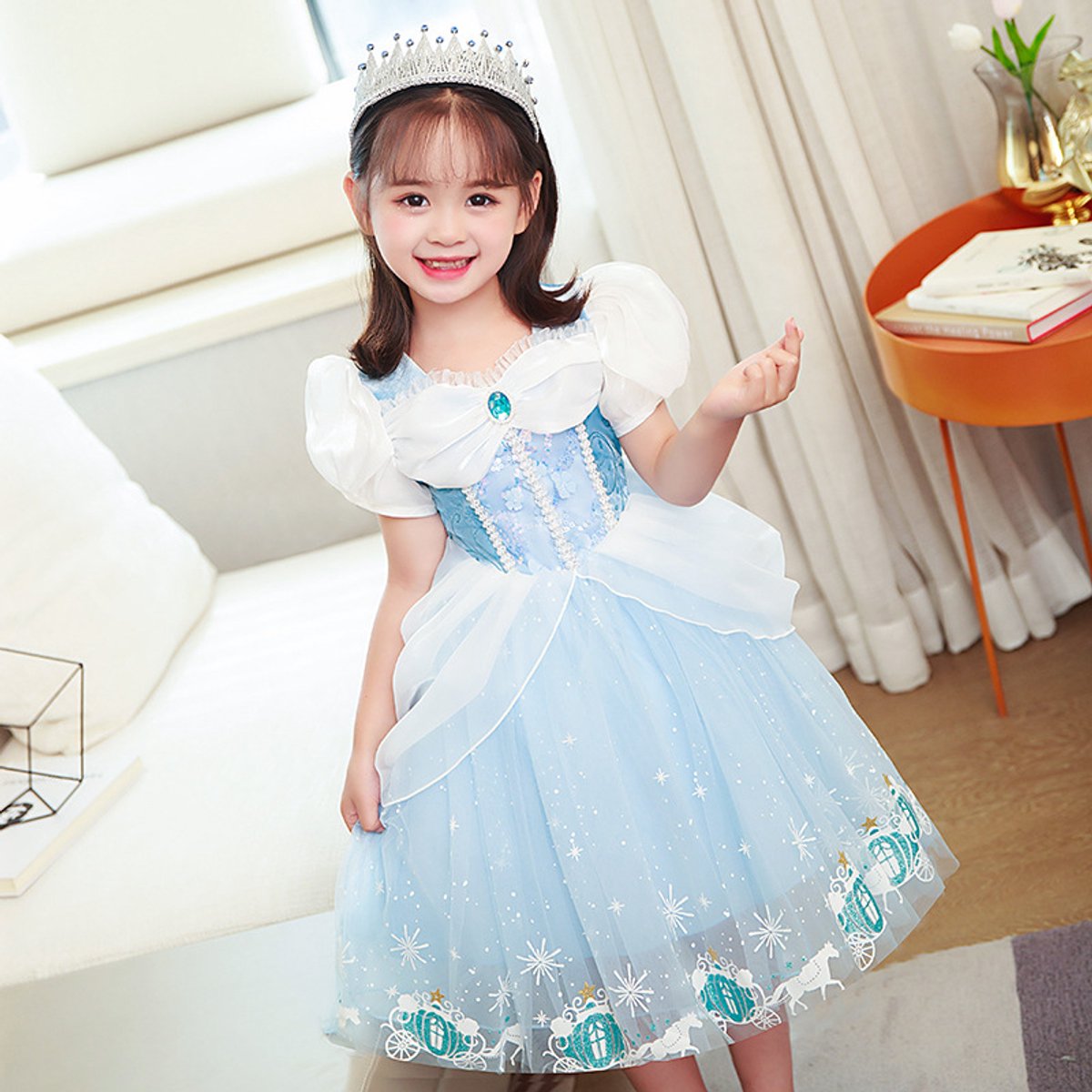 Joya Kids® Licht Blauwe Verkleedjurk Meisjes | Prinsessenjurk Lichtblauw met Accessoires | Kroon, Staf, Handschoenen & Sieraden | Carnaval & Verjaardag | — afbeelding 8