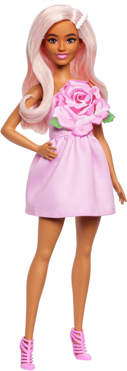 Barbie Pop - Schouderloos roze jurkje - Pop met roze haar - Modepop — afbeelding 3