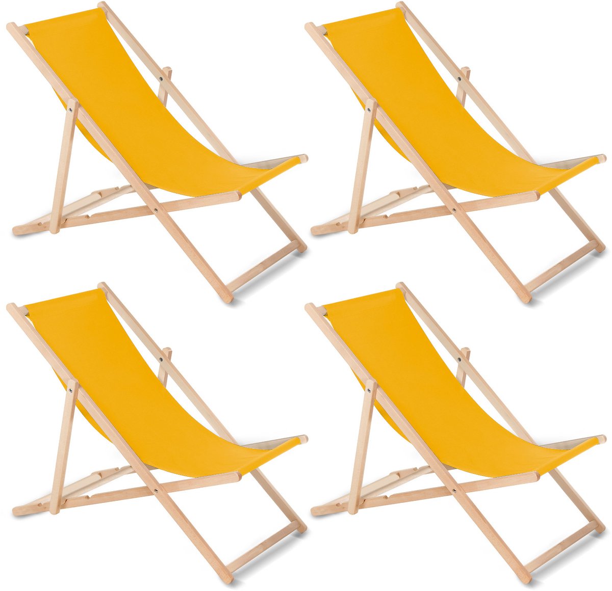 GreenBlue - Set van 4 ligstoelen - beuken classic strandstoel - Geel