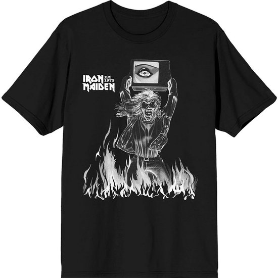 Iron Maiden - Est. 1975 Holy Smoke Flames Crop Heren T-shirt - S - Zwart