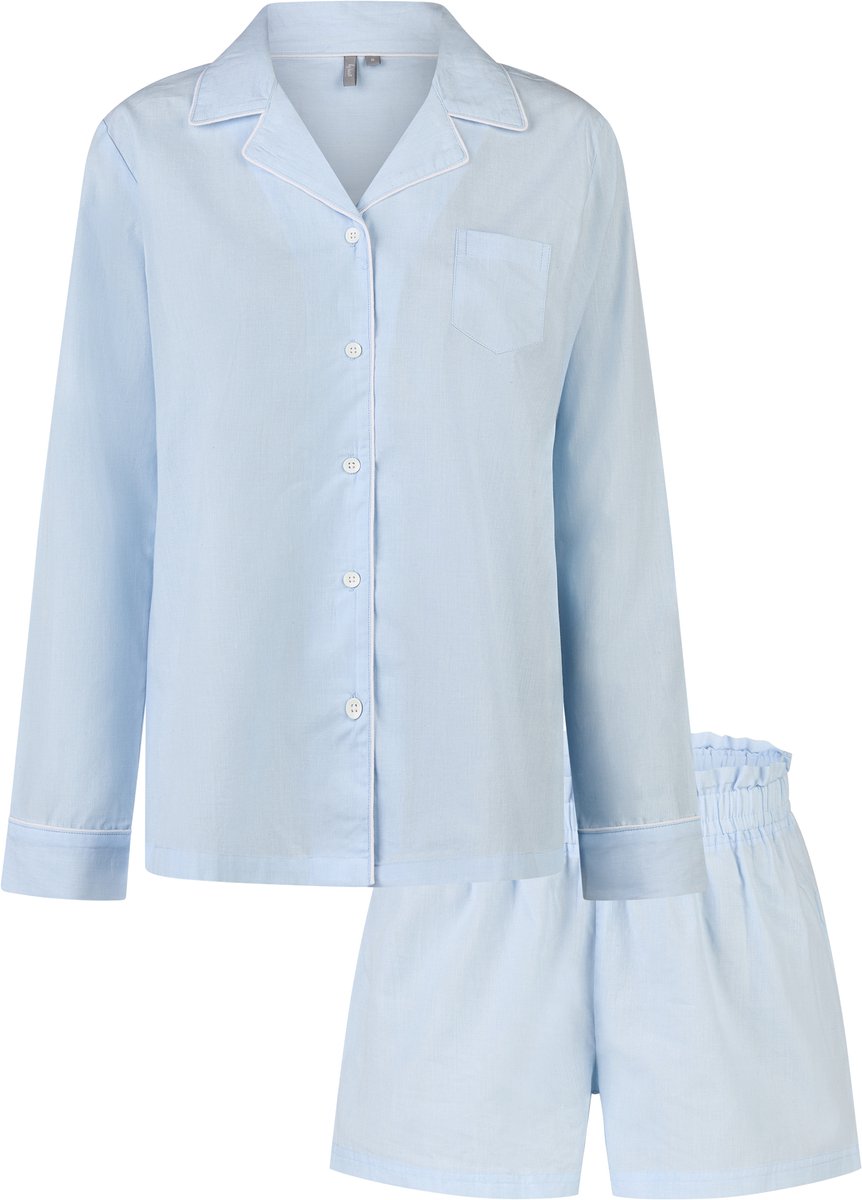 By Louise Dames Pyjama Set Short + Blouse Effen Lichtblauw