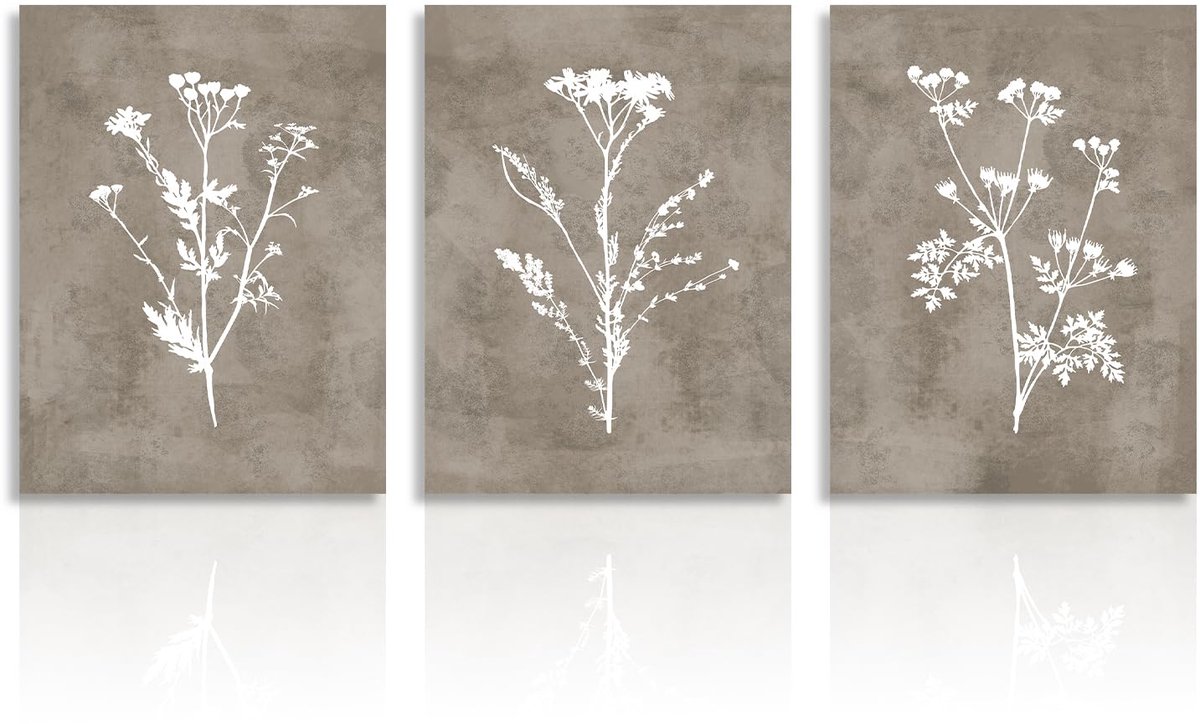 Ibenzoa Boho Vintage Botanische Canvas Kunst voor Stijlvolle Woonkamer- en Slaapkamerdecoratie - Set van 3, 30 x 40 cm Bruin