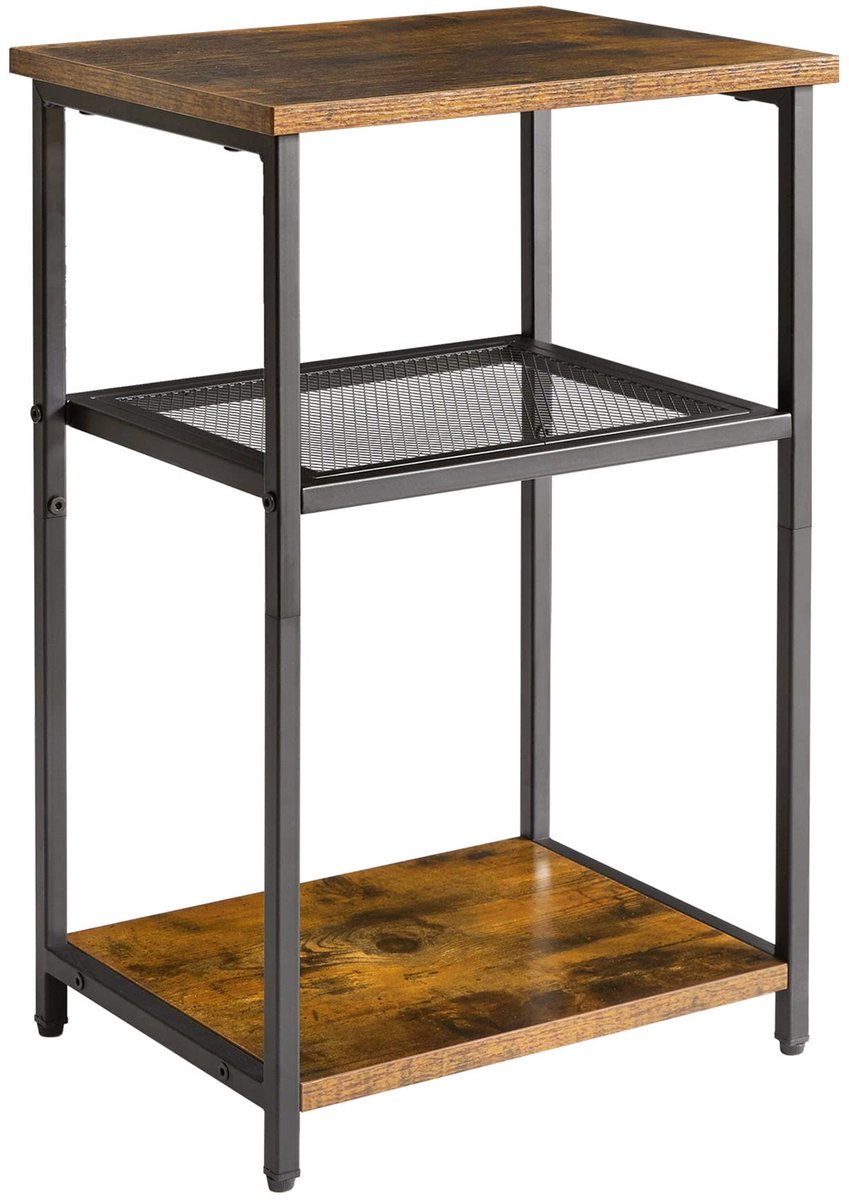 Ibenzoa Industriële Bijzettafel met Metalen Frame en Roosterplanken voor Woonkamer en Slaapkamer bruin