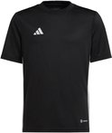 Zwart Adidas Tabela 23 voetbalshirt met witte logo's en strepen aan de zijkant.