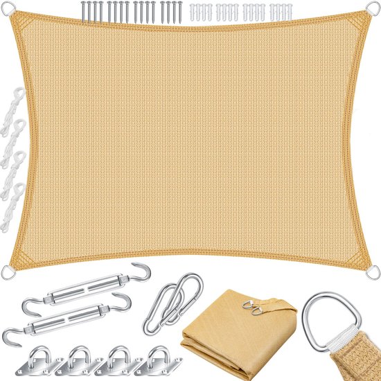Voile d'ombrage KESSER® | voile d'ombrage auvent protection contre le vent | Tissu PEHD | hydrofuge et résistant au vent | Point de croix à 5 voies, fournisseur d'ombrage robuste et stable, jardin, balcon, terrasse - Rectangle, Sable, 2x3m