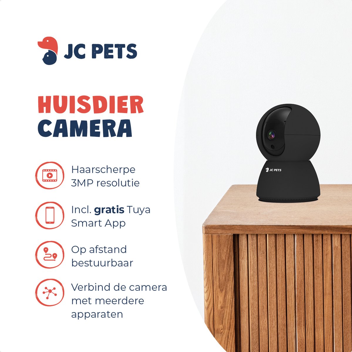 Afbeelding 3 van JC Pets Huisdiercamera met App 3MP 2048 x 1536P - 360° Hondencamera en Beveiligingscamera met Wifi - Multifunctionele Baby Camera