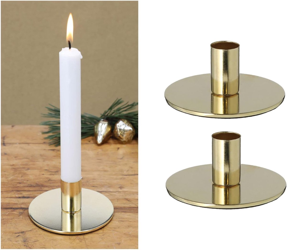 Novaliv Set van 2 kaarsenhouders metaal rond goud 10x5cm kersttafeldecoratie kaarsenhouder tafelkaarsen kaarspen scandinavisch chic vintage kaarsenhouder retro kaarsenbord decoratieve schaal woonkamer