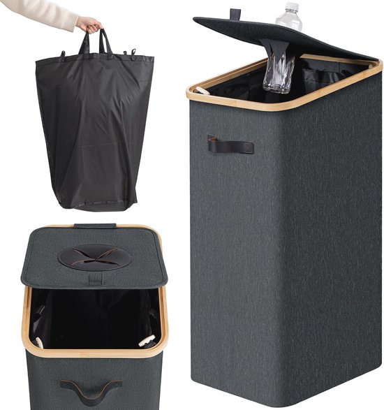 Statiegeld Container Zwart | Verzamelmand voor Statiegeld | Met Deksel en Wasbare Zak | Voor Lege Flessen en Blikjes | 100L