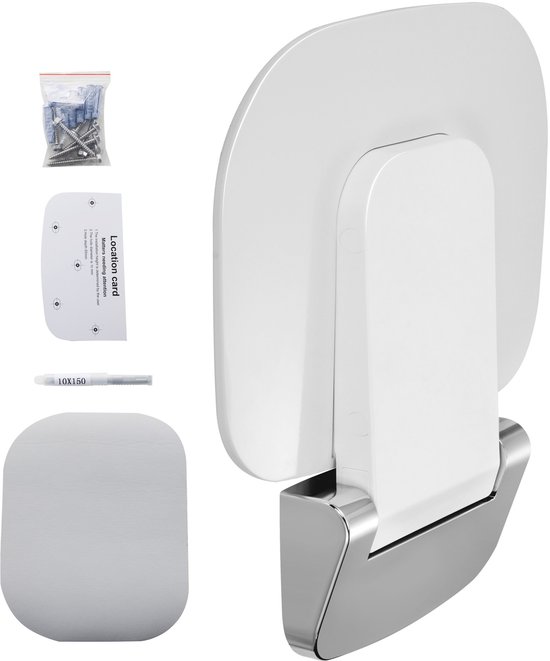 Opvouwbare Douchezit, 34,4 X 32,5 Cm - Wandgemonteerd - Tot 204 Kg Draagvermogen - Ruimtebesparend Ontwerp voor Alle Leeftijden