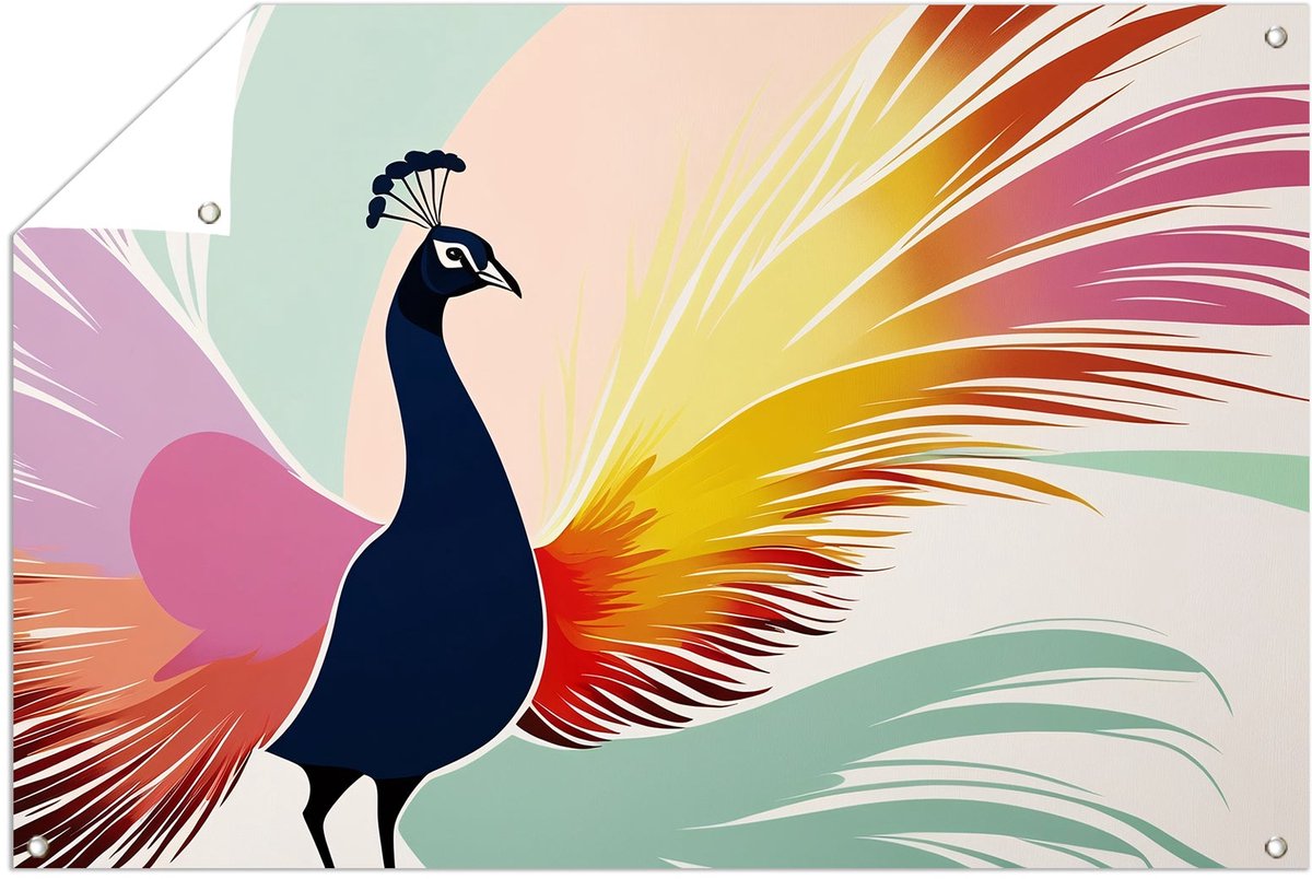 Kleurrijke pauw met abstract design - Pauw poster - Tuinversiering dieren - Digital Art -