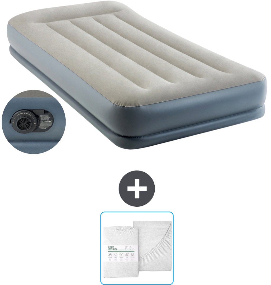 Intex Luchtbed - 1-Persoons - 99 x 191x 30 cm - Grijs - Inclusief pomp en Hoeslaken