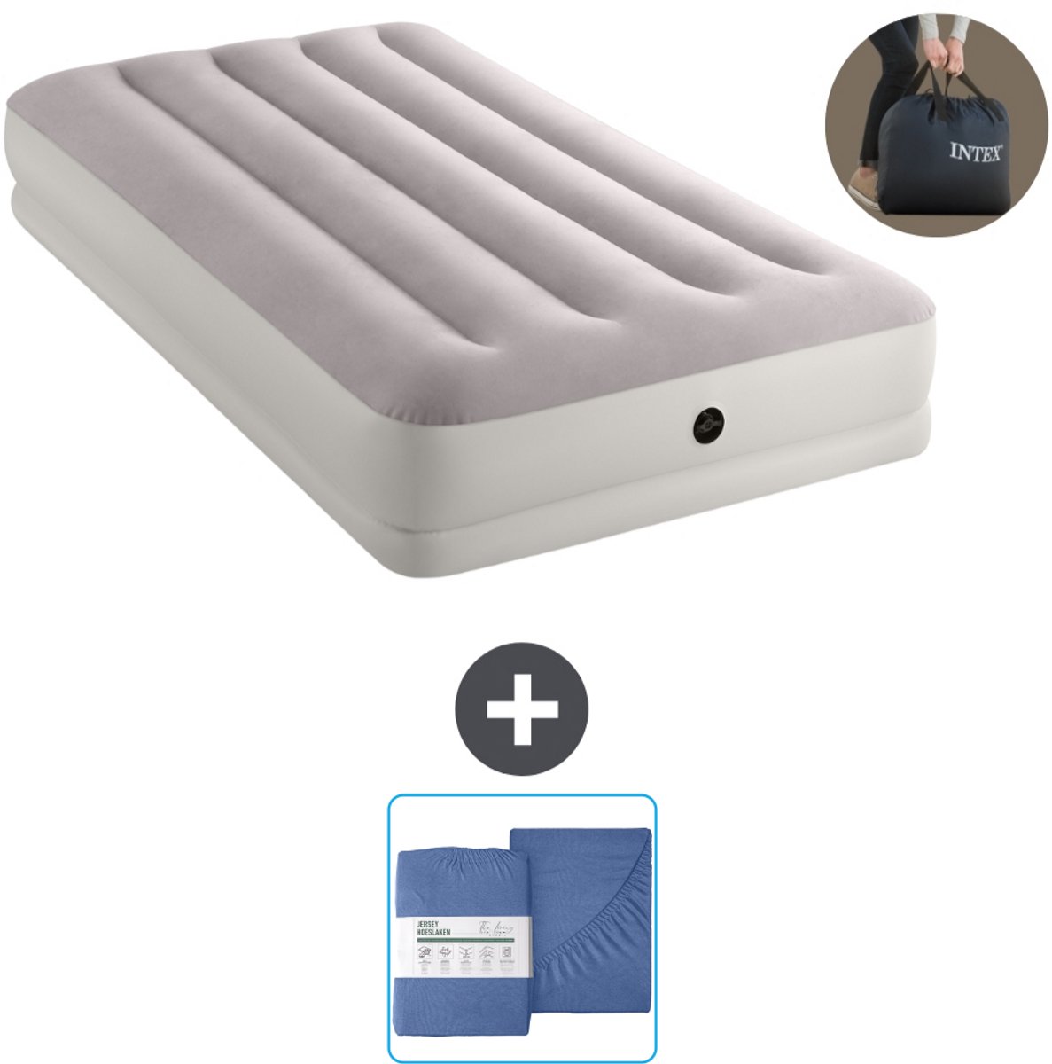 Intex Luchtbed - 1-Persoons - 99 x 191 x 30 cm - Grijs - Inclusief pomp en Hoeslaken
