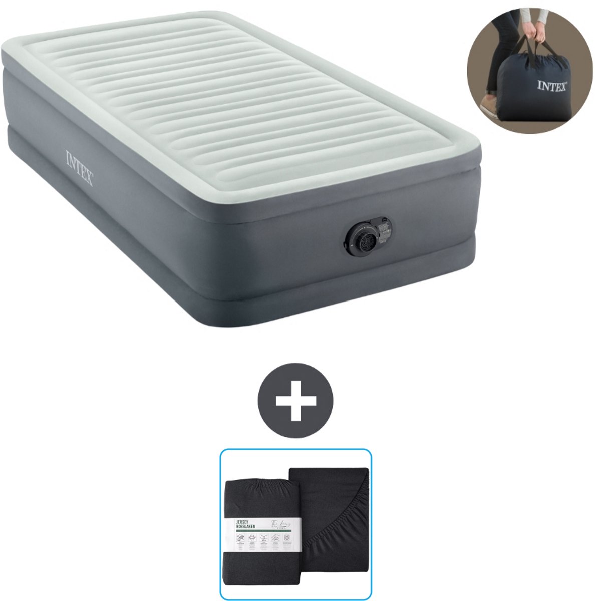 Intex Luchtbed - 1-Persoons - 99 x 191 x 46 cm - Grijs - Inclusief pomp en Hoeslaken