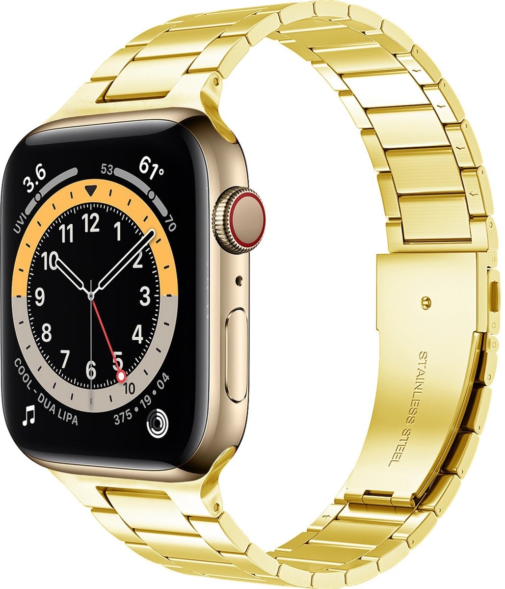 Mobigear Stalen Watch bandje geschikt voor Apple Watch Bandje Vouwsluiting | Mobigear Lissabon - 49/46/45/44 mm - Goud