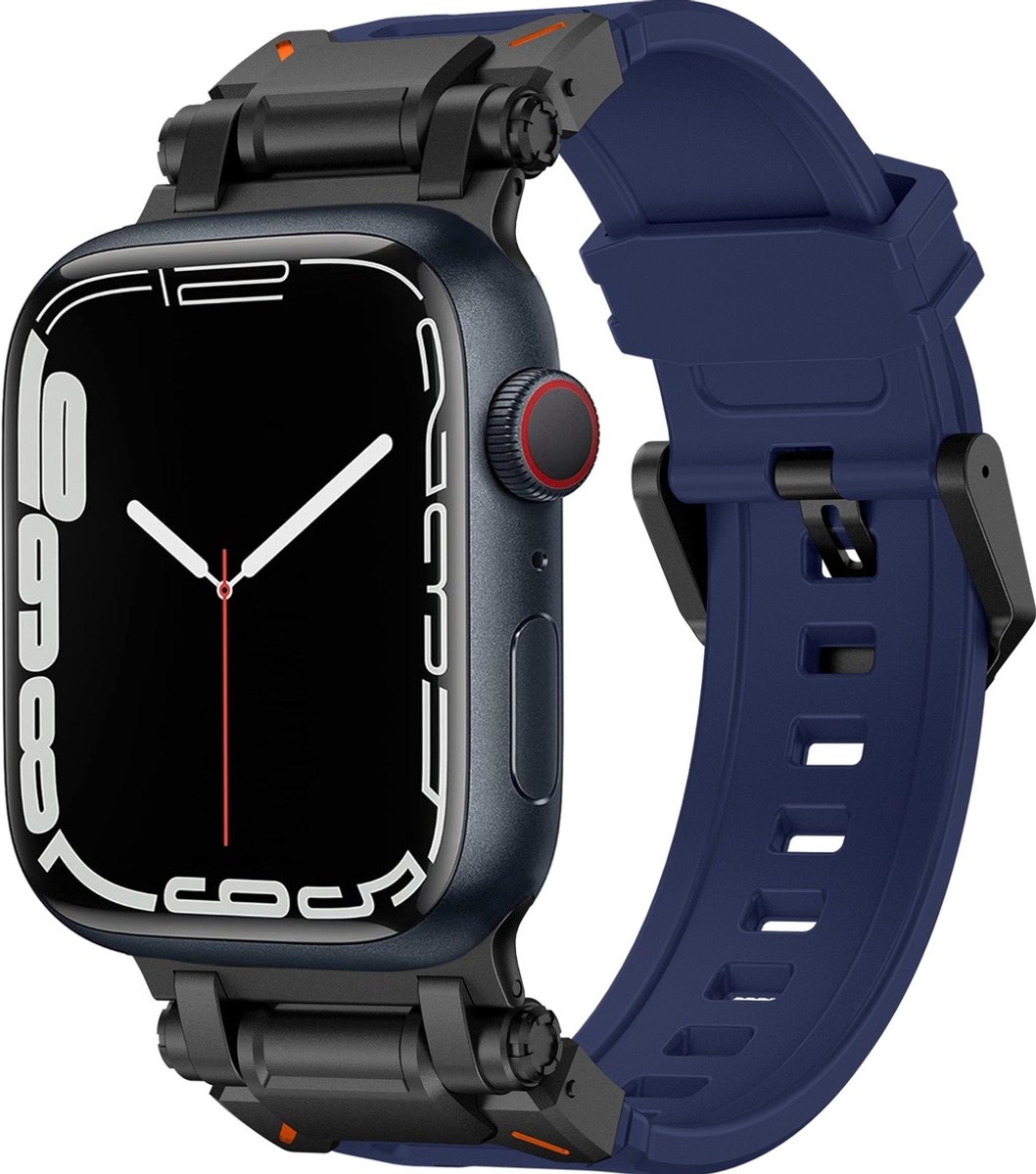 Mobigear Siliconen Watch bandje geschikt voor Apple Watch Bandje Gespsluiting | Mobigear Explorer - 49/46/45/44 mm - Zwart / Blauw