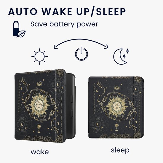 kwmobile e-reader hoesje geschikt voor Kobo Libra Colour hoes - E reader flip case met magnetische sluiting - Ereader cover - Tarotkaart design in donkerblauw / geel / zwart van kwmobile — afbeelding 5