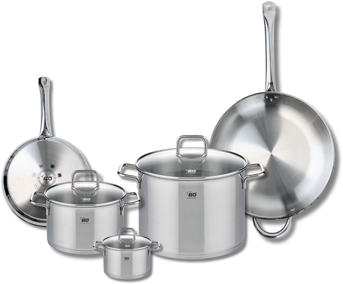 Set van 2 Bakpannen 24 en 32 cm en 3 Kookpotten 12, 20 en 26 cm Elo Profi Citrin