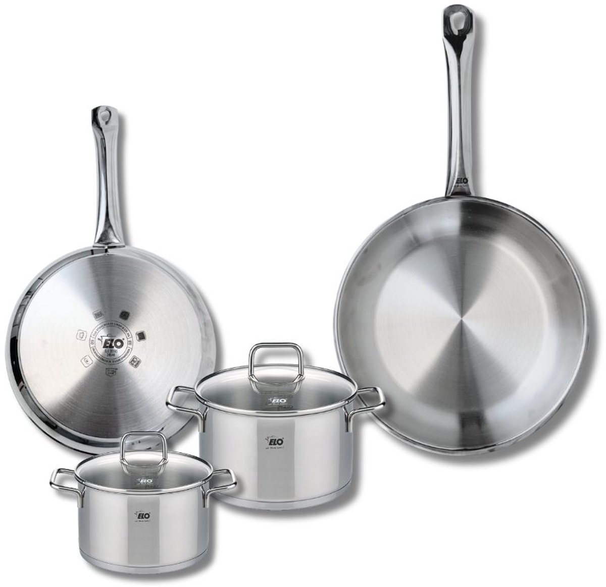 Set van 2 Koekenpannen 24 en 28 cm en 2 kookpotten 14 en 16 cm Elo Profi Citrin