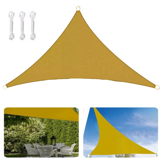 Toile d'ombrage triangulaire Cheqo® - Toile d'ombrage - Polyester UV50+ - Protection solaire jaune ocre - EBOOK inclus