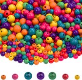 Kurtzy Lot de 1000 Perles d'espacement rondes multicolores en bois naturel - Tailles 6 mm, 8 mm et 10 mm - Couleurs assorties pour les loisirs Hobby et la fabrication de Bijoux à DIY -même