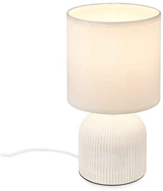 Briloner Ino - Lampe de table, abat-jour en tissu - 7538016 - Abat-jour en Tissus - Interrupteur à câble - Base en céramique - Ø15 x 28 cm - Wit