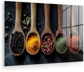 MuchoWow® Peinture sur verre 60x40 cm - Peinture sur verre acrylique - Bois - Cuillères - Épices - Herbes - Photo sur verre - Décoration murale salon - Décoration murale chambre - Peintures