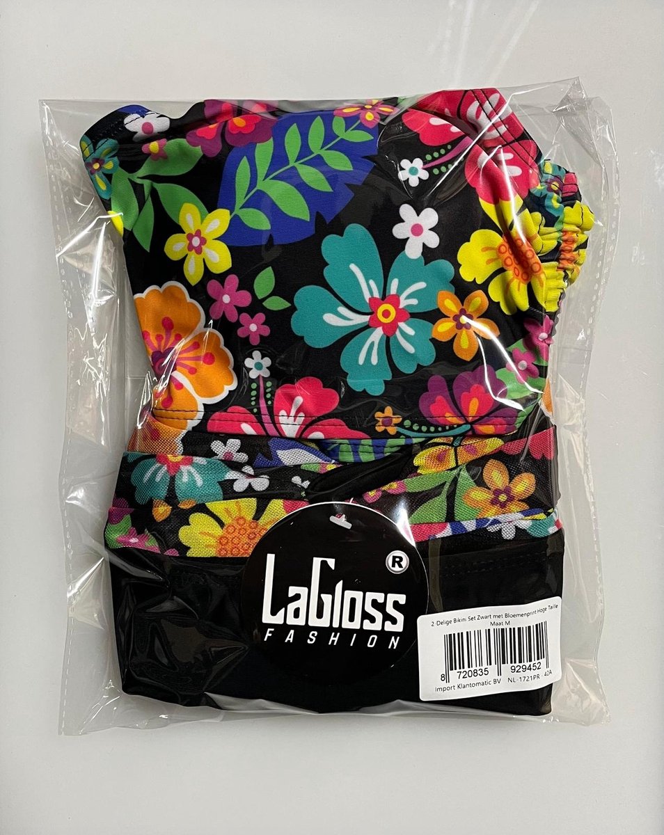 LaGloss® Bikini Set Zwart met Bloemenprint - 2 - Delige Hoge Taille Damesbikini met Strik Top — afbeelding 2