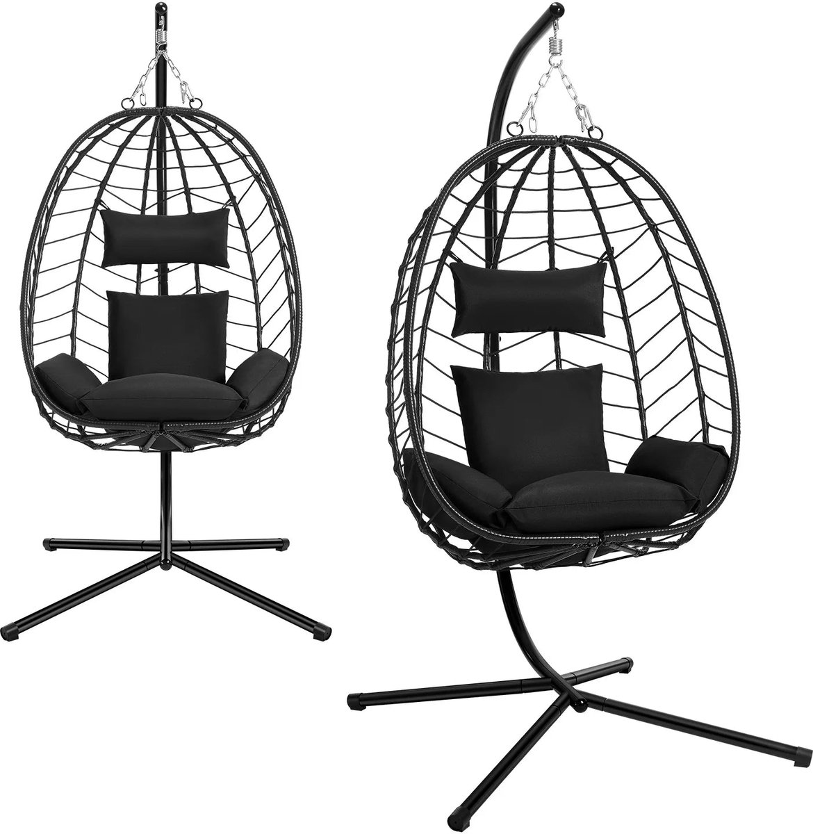 Hangende Ei-stoelen - Hangmat - Headrest - met Metalen Standaard - Zitkussen - Draagvermogen 150 kg - voor Tuin - Balkon - Terrasdecoratie - 102 x 100 x 196 cm - Antraciet