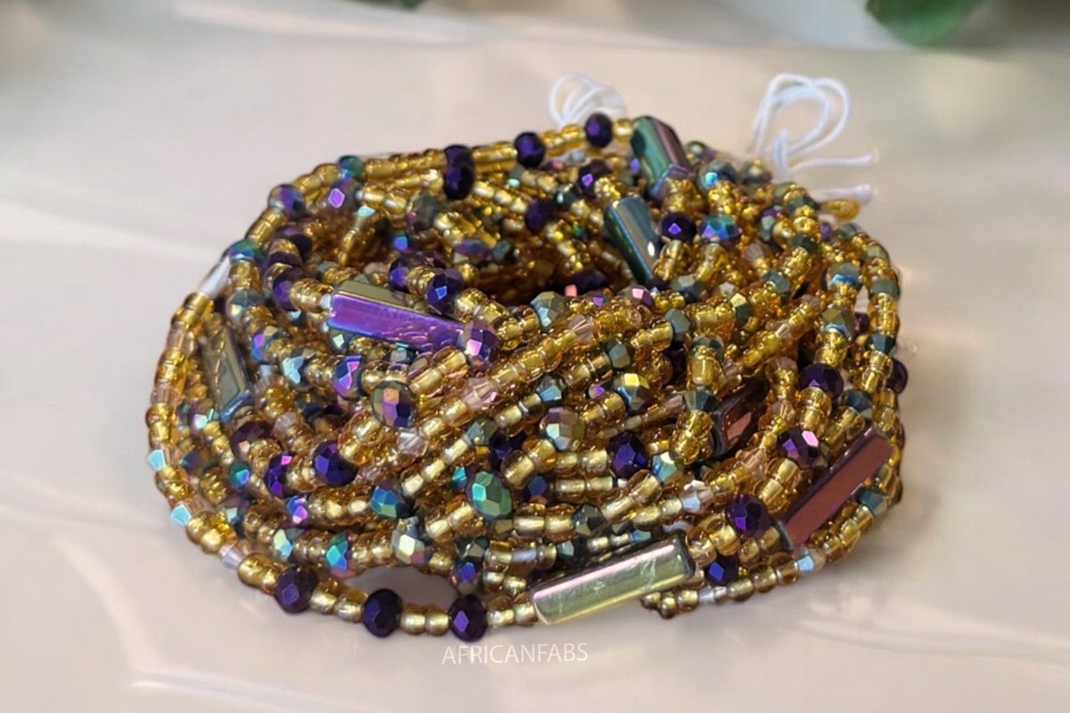 AfricanFabs® Waist Beads / Afrikaanse Heupketting - Adamma - Goud mix (Traditioneel niet-elastisch koord) - Buikketting - Taille ketting
