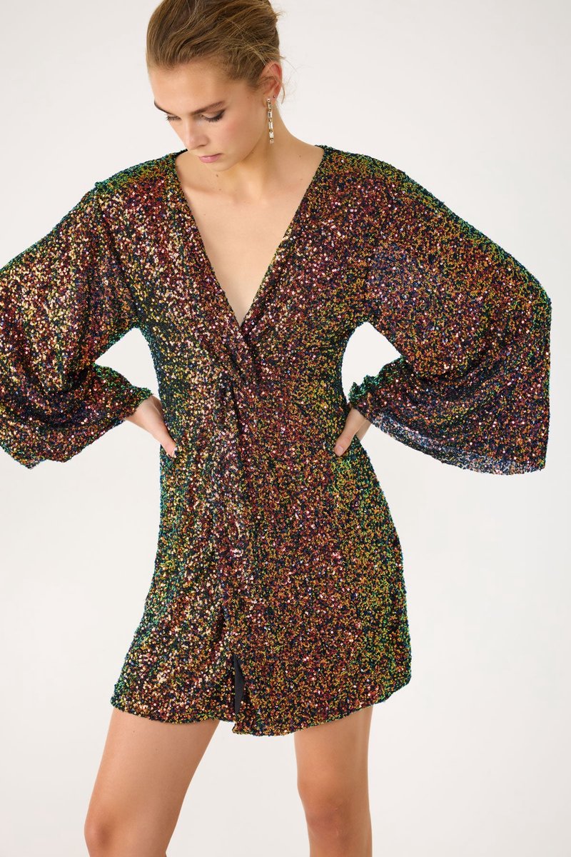 Mini-robe croisée à paillettes
