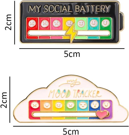 Lot de 2 broches « My Social Battery » et 1 broche « Mood Tracker » pour homme, avec conversion d'humeur et 7 jours d'inspiration créative.